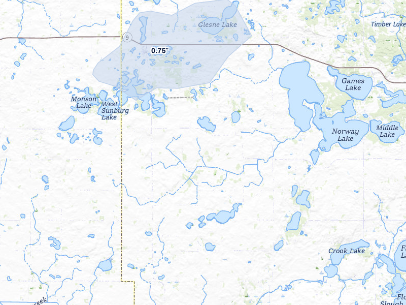 NEXRAD radar-signature map of the hail storm over Pennock, MN on Jul 7, 2026
