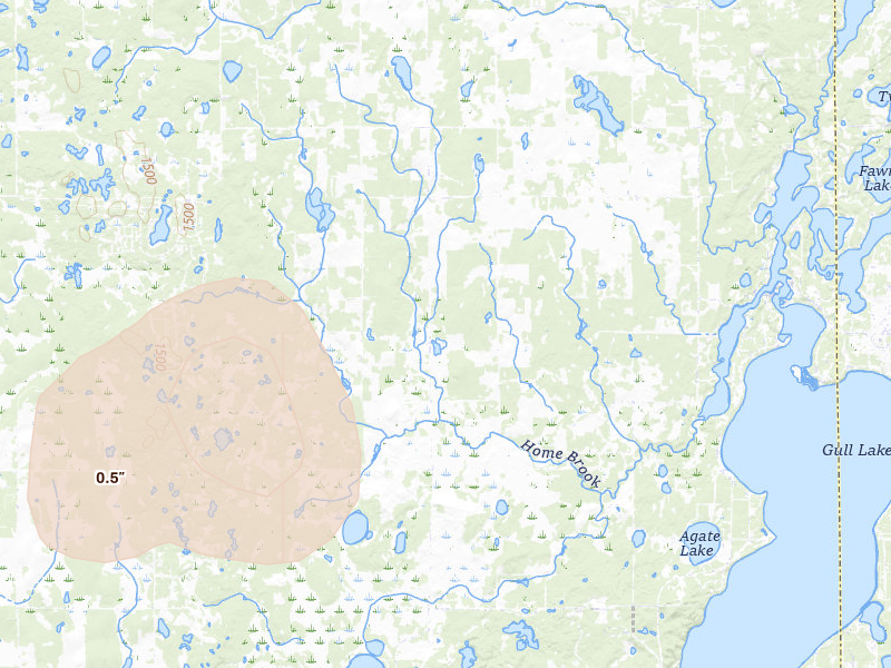 Radar-estimated hail-size map of the storm over Pequot Lakes, MN
