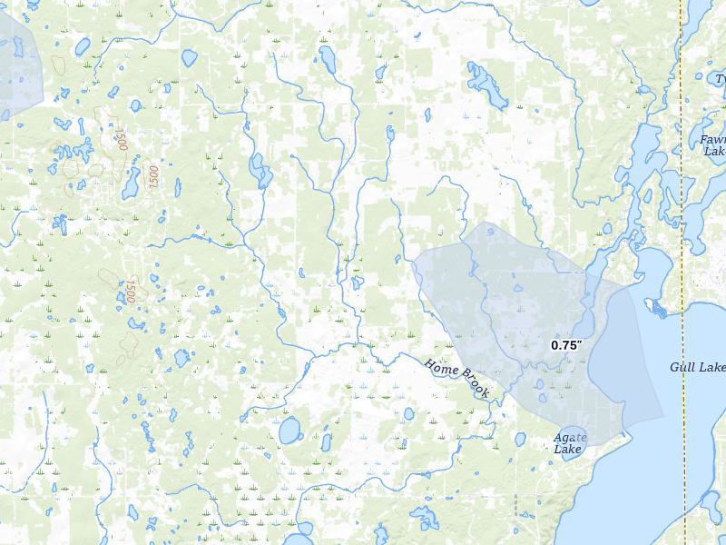 NEXRAD radar-signature map of the hail storm over Pequot Lakes, MN on Jul 6, 2026