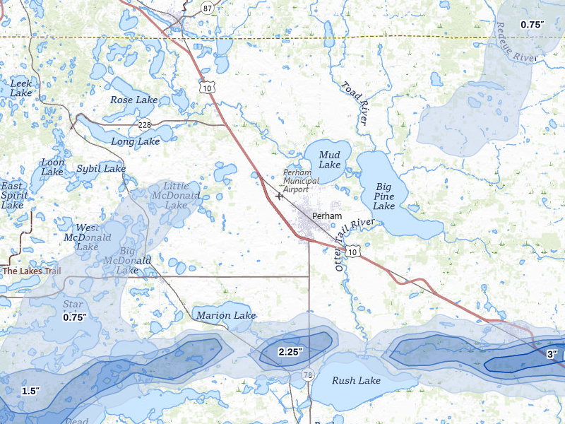 NEXRAD radar-signature map of the hail storm over Perham, MN on Jun 29, 2026