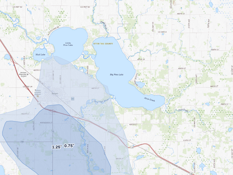 NEXRAD radar-signature map of the hail storm over Perham, MN on Sep 6, 2026