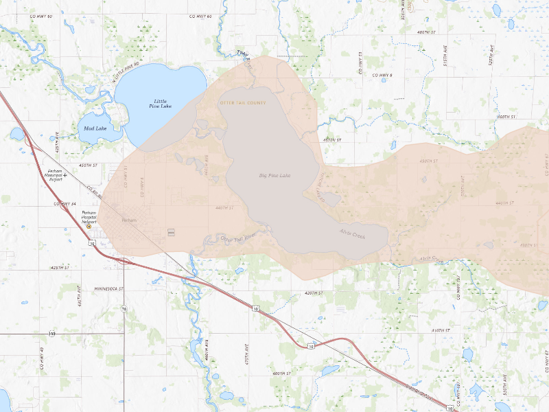 Radar-estimated hail-size map of the storm over Perham, MN