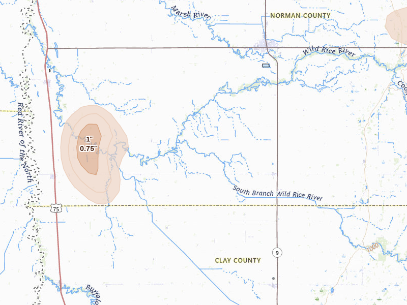 Radar-estimated hail-size map of the storm over Perley, MN
