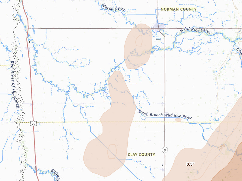 Radar-estimated hail-size map of the storm over Perley, MN on Jun 29, 2026