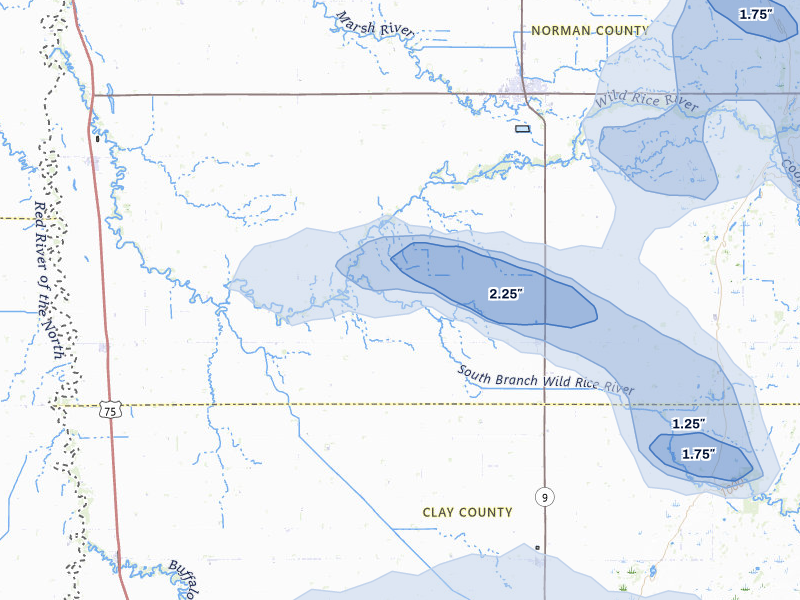 NEXRAD radar-signature map of the hail storm over Perley, MN on Jul 6, 2026