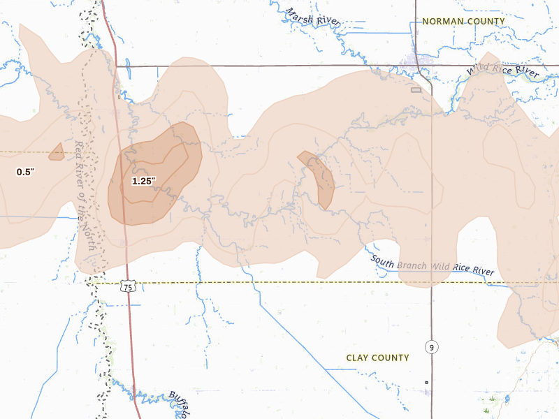 Radar-estimated hail-size map of the storm over Perley, MN