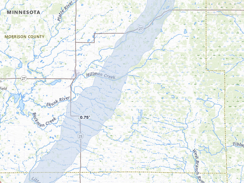 NEXRAD radar-signature map of the hail storm over Pierz, MN on Jun 29, 2026