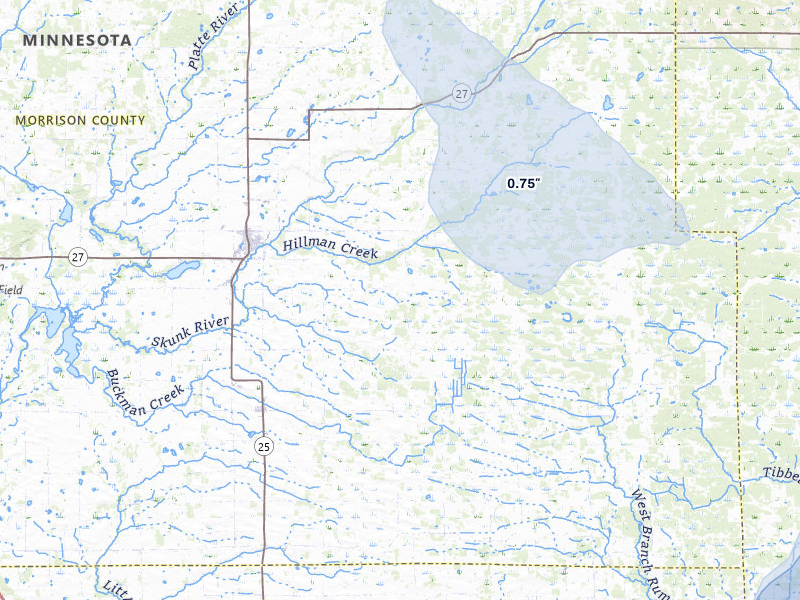 NEXRAD radar-signature map of the hail storm over Pierz, MN on Jul 7, 2026