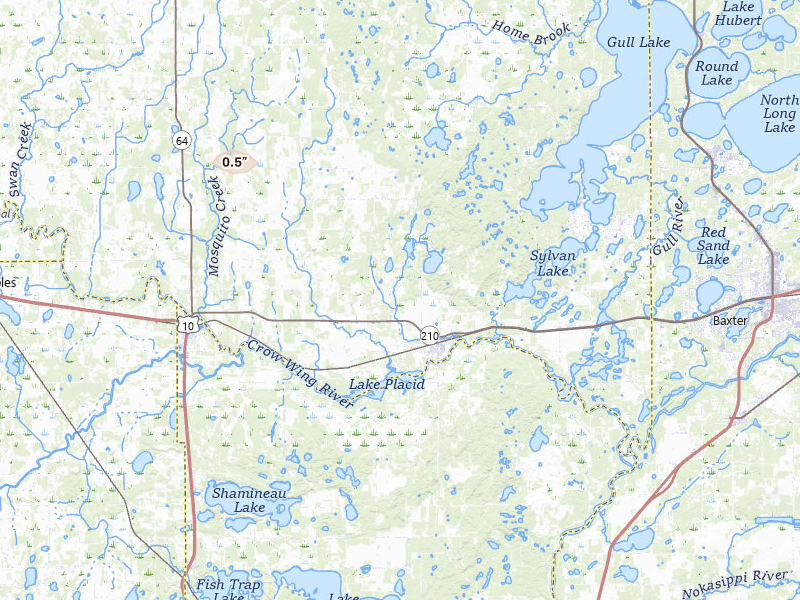 Radar-estimated hail-size map of the storm over Pillager, MN on Jun 23, 2026