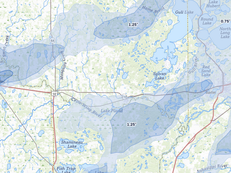 NEXRAD radar-signature map of the hail storm over Pillager, MN on Jun 29, 2026