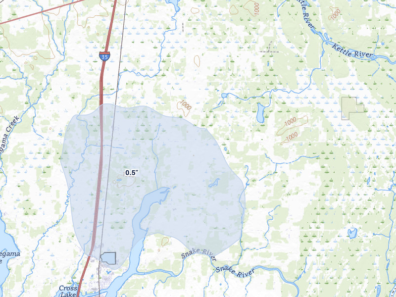 NEXRAD radar-signature map of the hail storm over Pine City, MN on Apr 17, 2026