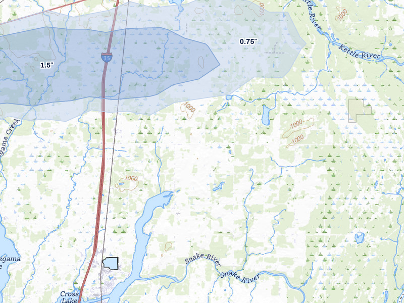 NEXRAD radar-signature map of the hail storm over Pine City, MN on Jun 5, 2026