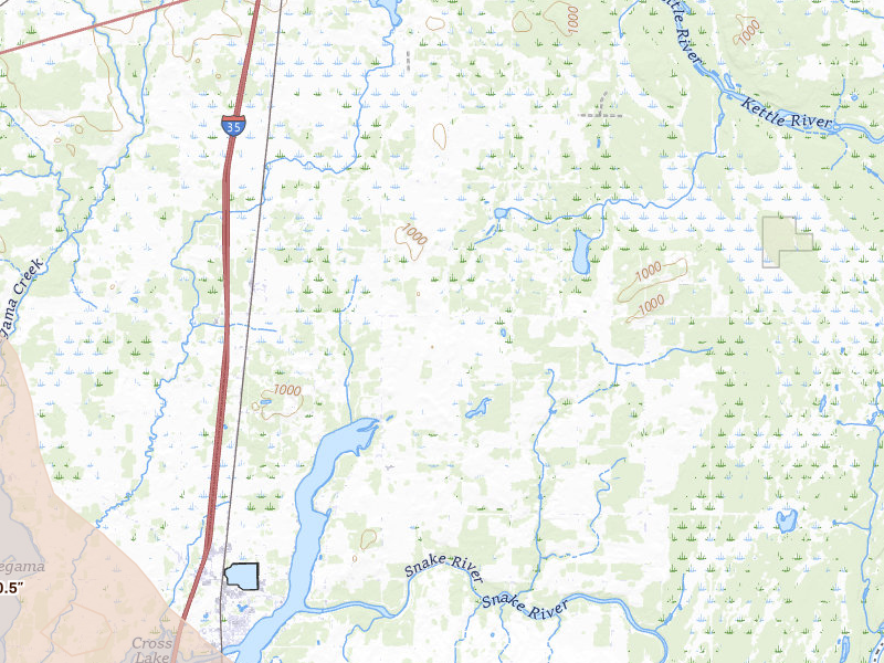 Radar-estimated hail-size map of the storm over Pine City, MN on Jul 4, 2026