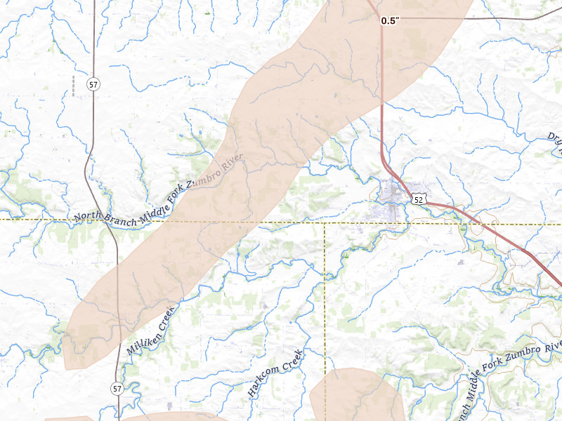 Radar-estimated hail-size map of the storm over Pine Island, MN on Sep 1, 2026
