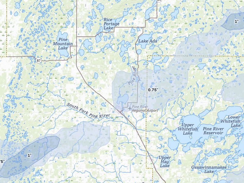 NEXRAD radar-signature map of the hail storm over Pine River, MN on Jun 29, 2026