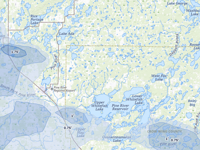 NEXRAD radar-signature map of the hail storm over Pine River, MN on Aug 7, 2026