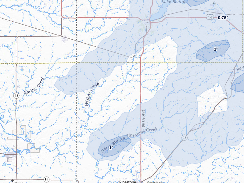 NEXRAD radar-signature map of the hail storm over Pipestone, MN on Jun 29, 2026
