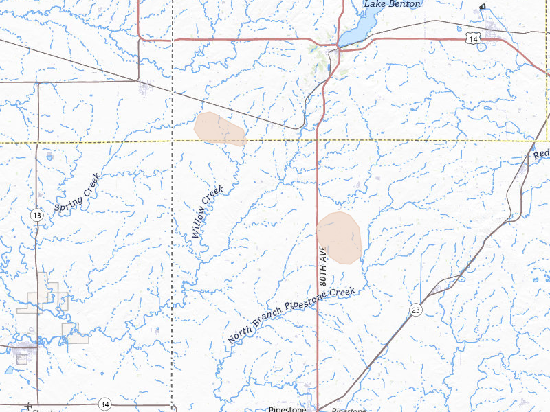 Radar-estimated hail-size map of the storm over Pipestone, MN on Jul 4, 2026