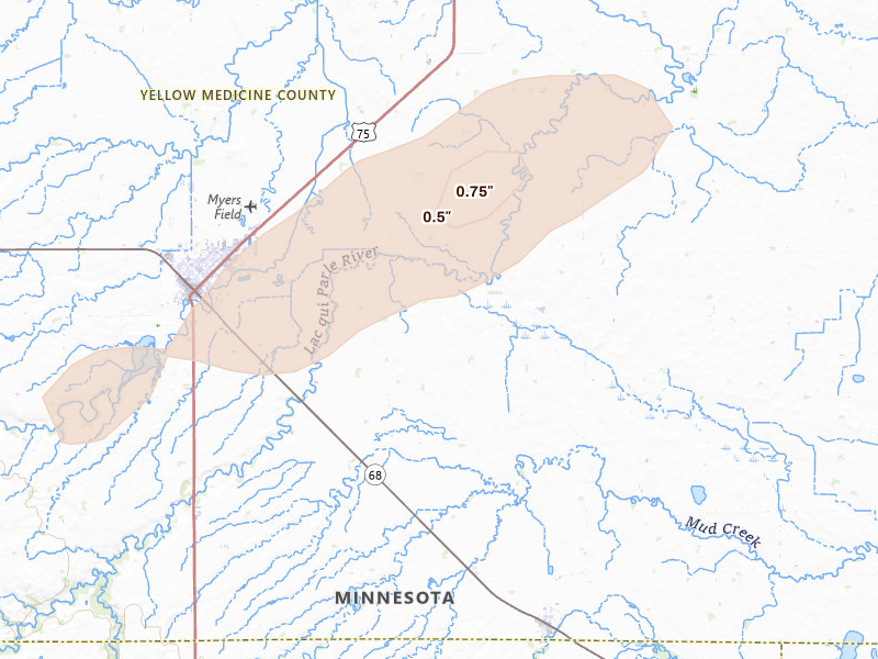 Radar-estimated hail-size map of the storm over Porter, MN on Jun 4, 2026