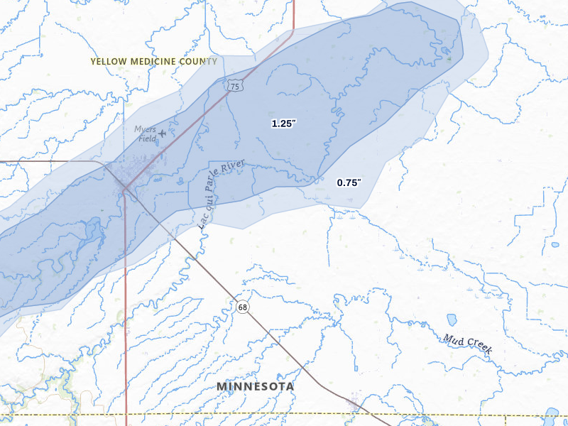 NEXRAD radar-signature map of the hail over Porter, MN
