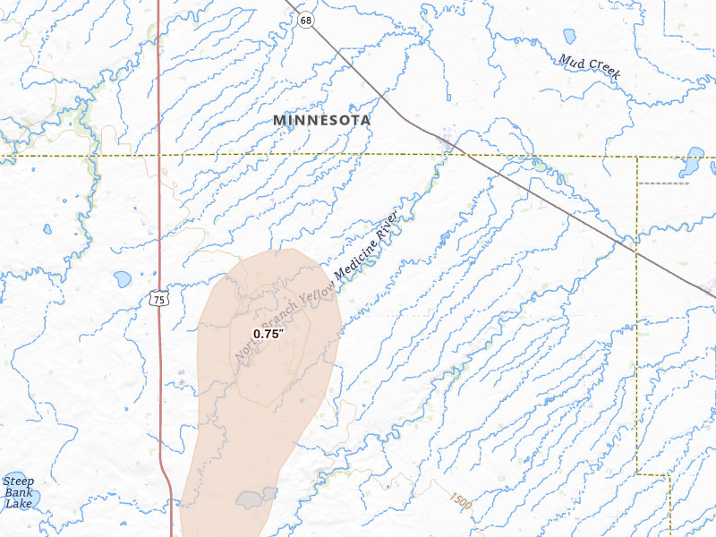 Radar-estimated hail-size map of the storm over Porter, MN