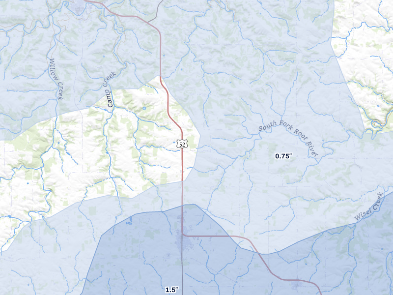 NEXRAD radar-signature map of the hail over Preston, MN