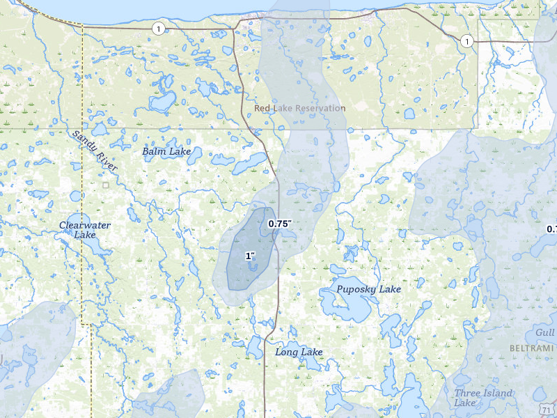 NEXRAD radar-signature map of the hail storm over Puposky, MN on Jun 29, 2026