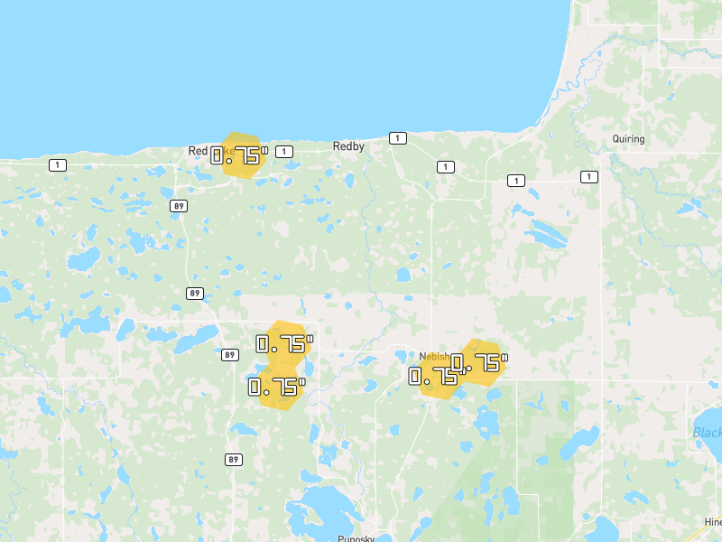 Hail map of Puposky, MN on Jun 30, 2026, hail up to 0.75"