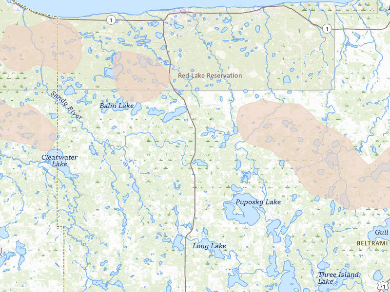 Radar-estimated hail-size map of the storm over Puposky, MN on Jul 6, 2026