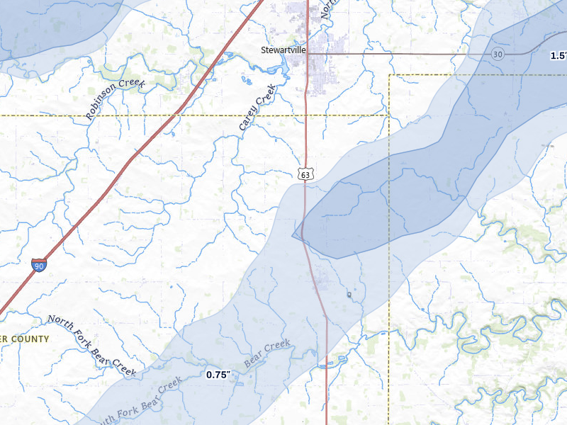 NEXRAD radar-signature map of the hail over Racine, MN