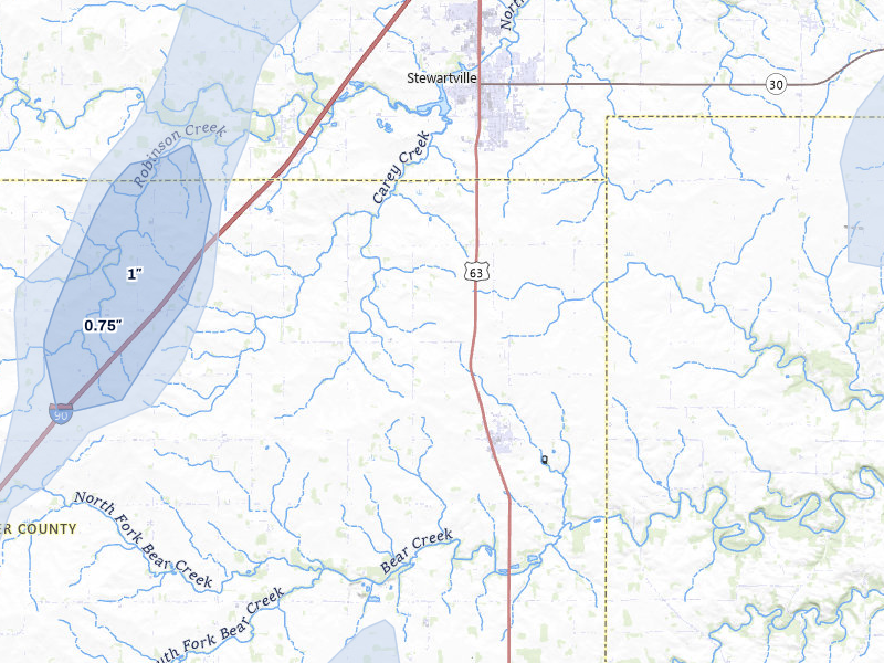 NEXRAD radar-signature map of the hail storm over Racine, MN on May 17, 2026