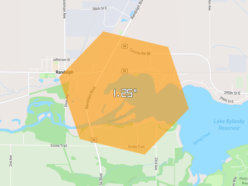 Hail map of Randolph, MN on Jul 26, 2026, hail up to 1.25"