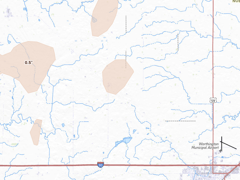 Radar-estimated hail-size map of the storm over Reading, MN