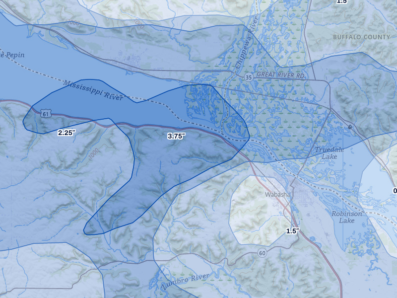 NEXRAD radar-signature map of the hail over Reads Landing, MN