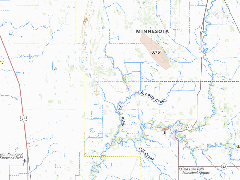 Radar-estimated hail-size map of the storm over Red Lake Falls, MN