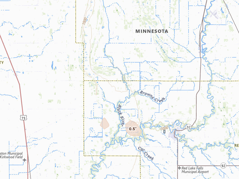 Radar-estimated hail-size map of the storm over Red Lake Falls, MN