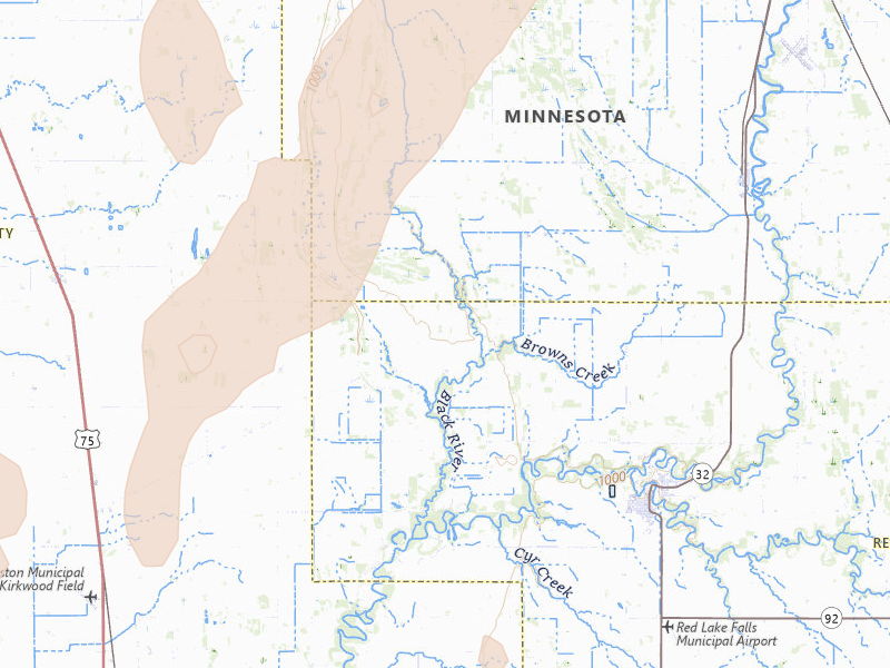 Radar-estimated hail-size map of the storm over Red Lake Falls, MN on Jun 29, 2026