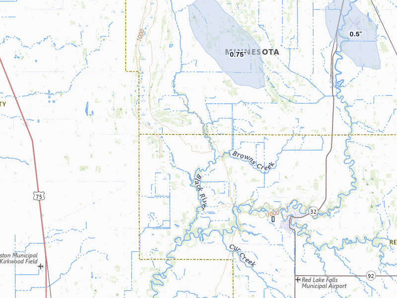 NEXRAD radar-signature map of the hail over Red Lake Falls, MN
