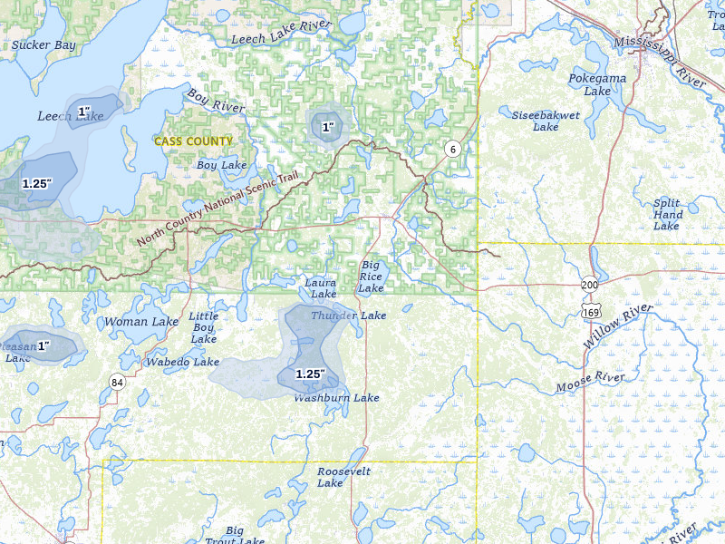 NEXRAD radar-signature map of the hail over Remer, MN