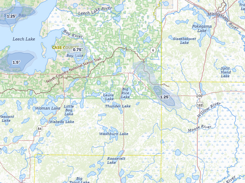 NEXRAD radar-signature map of the hail over Remer, MN