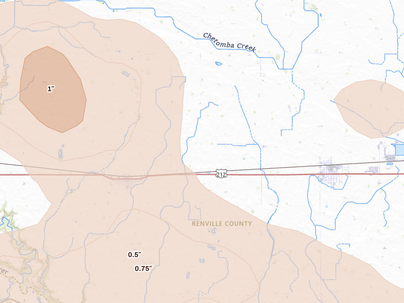 Radar-estimated hail-size map of the storm over Renville, MN