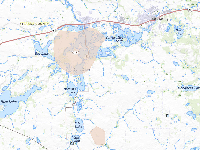 Radar-estimated hail-size map of the storm over Richmond, MN on Jul 6, 2026