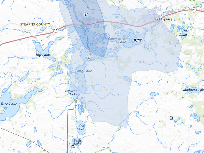 NEXRAD radar-signature map of the hail storm over Richmond, MN on Jul 6, 2026