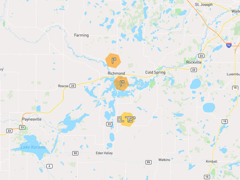 Hail map of Richmond, MN on Jul 7, 2026, hail up to 1"