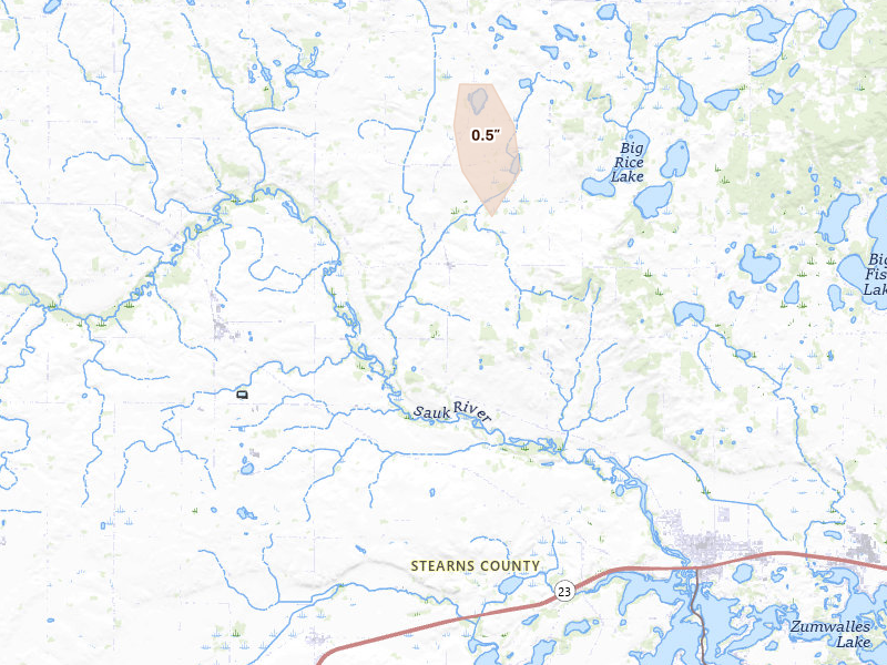 Radar-estimated hail-size map of the storm over Richmond, MN