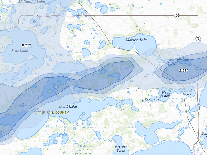 NEXRAD radar-signature map of the hail storm over Richville, MN on Jun 29, 2026
