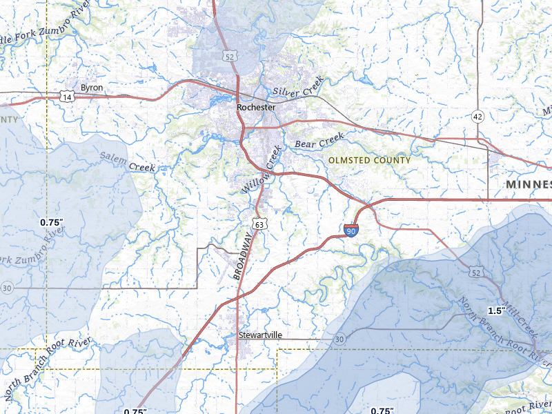 NEXRAD radar-signature map of the hail storm over Rochester, MN on Jun 30, 2026