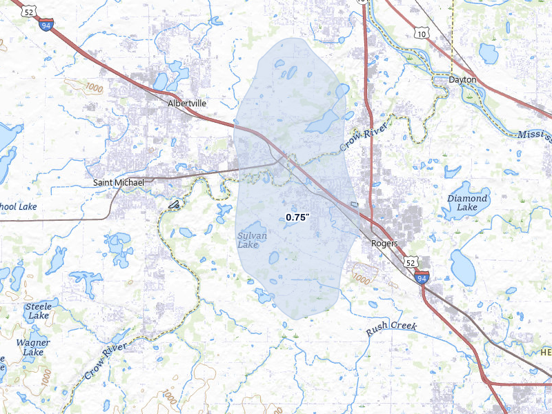 NEXRAD radar-signature map of the hail over Rogers, MN