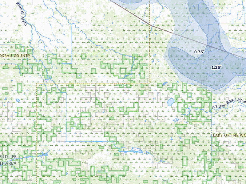 NEXRAD radar-signature map of the hail storm over Roosevelt, MN on Jul 6, 2026