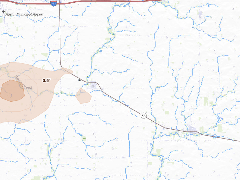Radar-estimated hail-size map of the storm over Rose Creek, MN